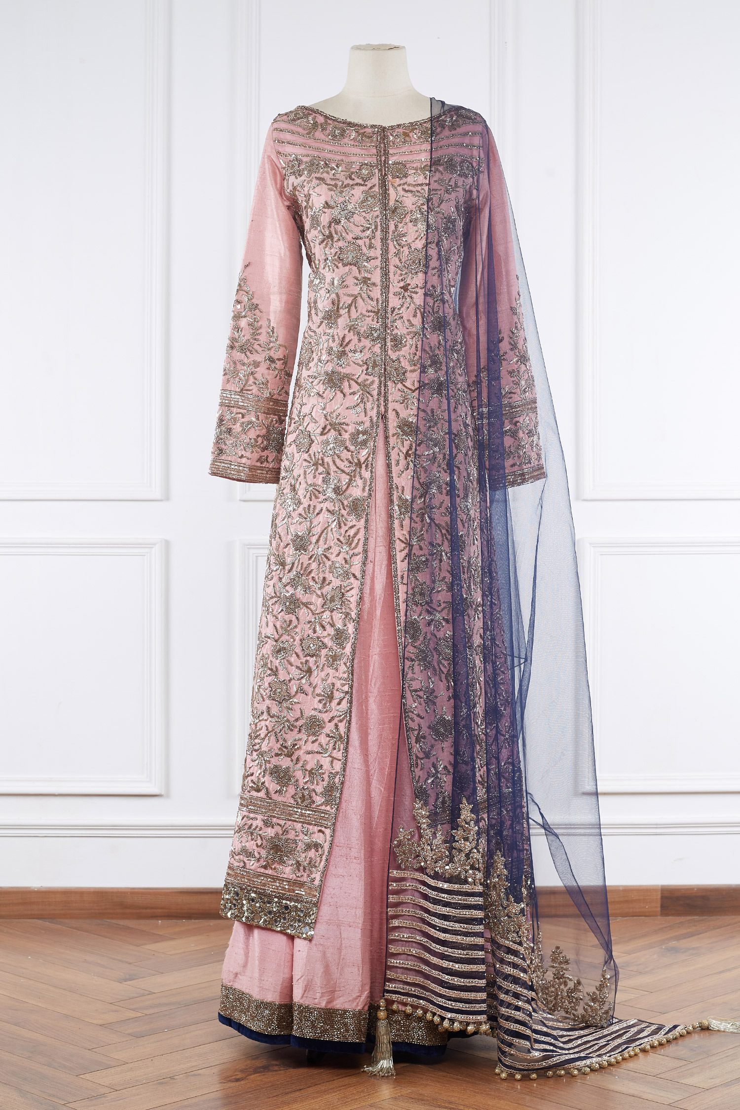 Pink embroidered jacket kurta set