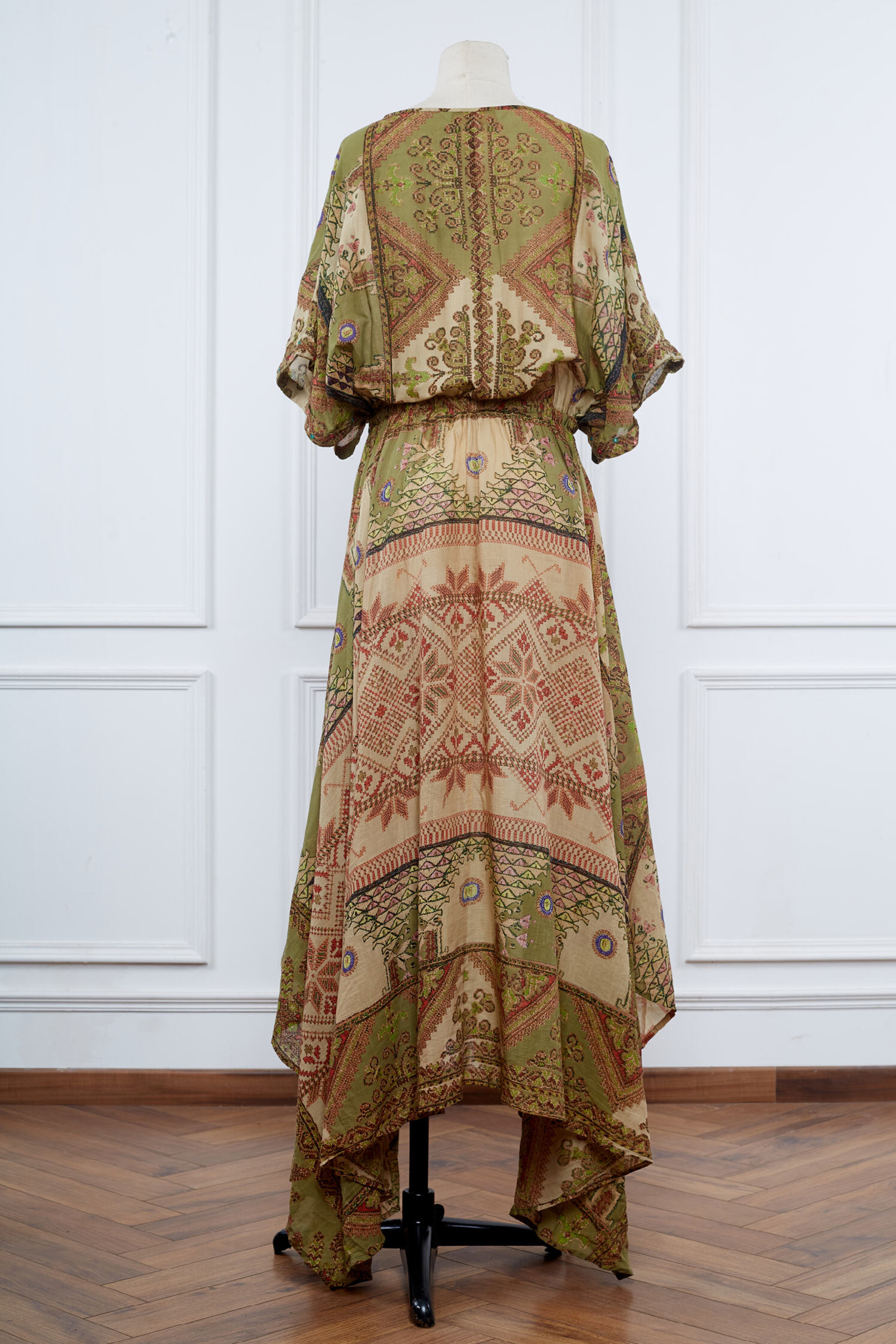 Green geometric printed kaftan dress