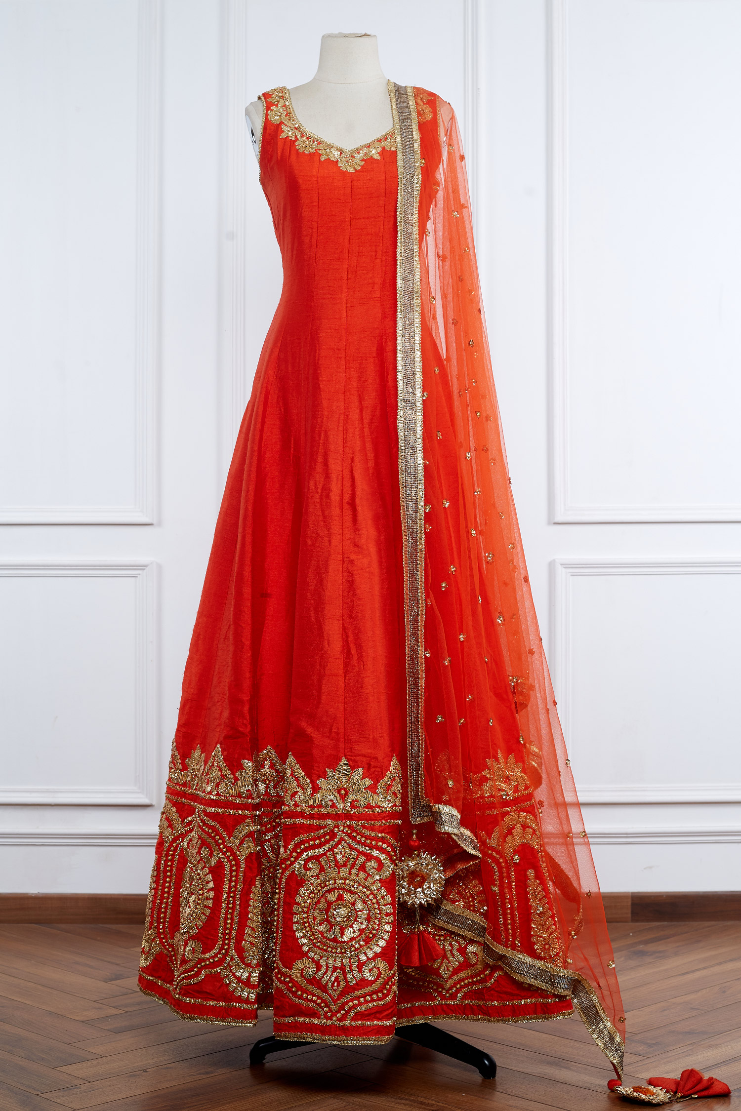 open lace back dress Orange Bandhani Anarkali Set XXL