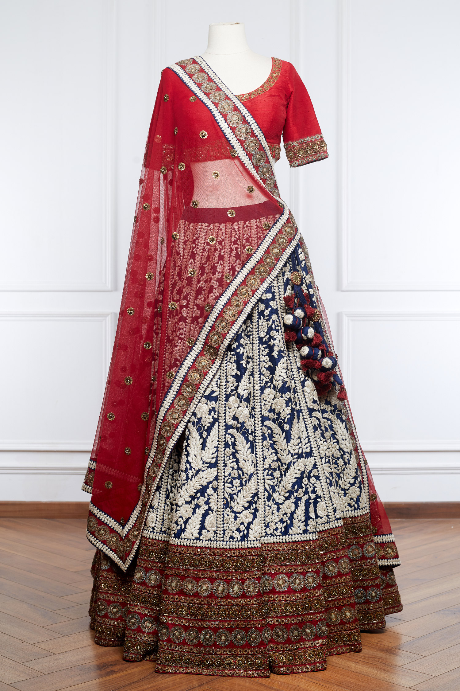 Blue thread embroidered lehenga set