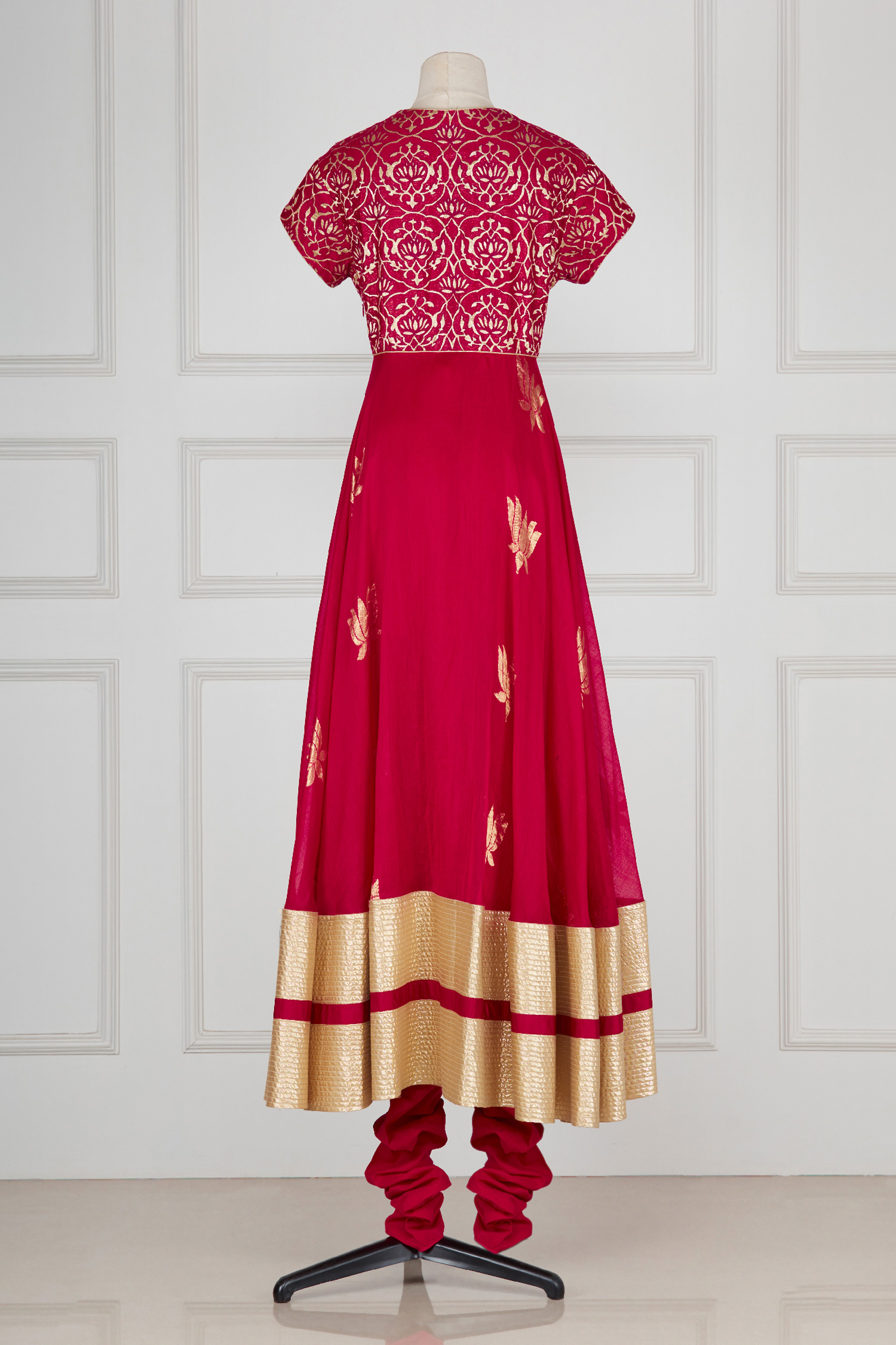 Pink woven motif anarkali set