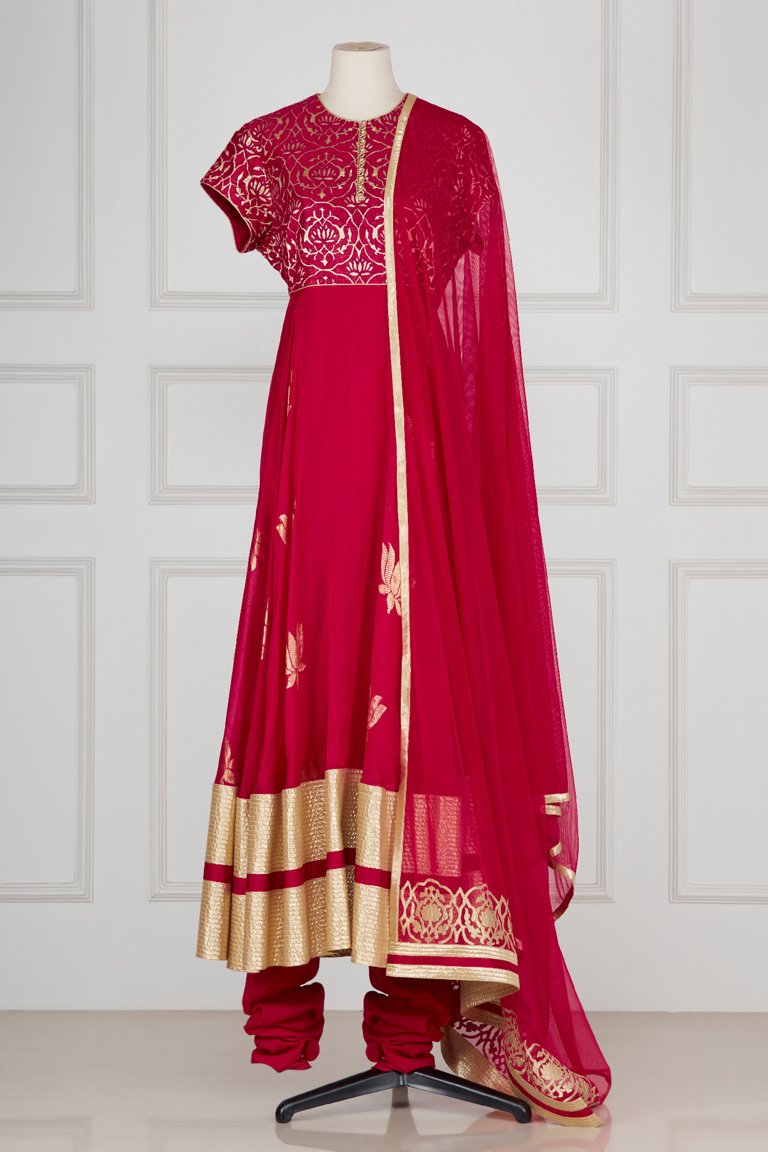 Pink woven motif anarkali set